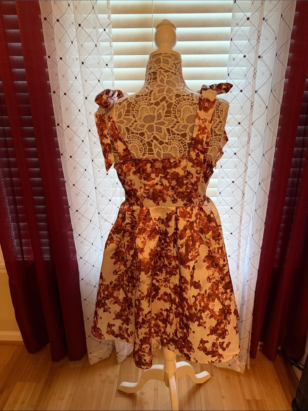 SHEIN Cream Mini Dress with Rust Floral Print and Tie Straps (14) - Picture 3 of 6